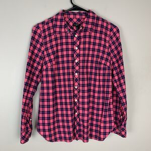 Talbots Top Womens Small Petite Plaid Long Sleeve Preppy Button Up Blouse